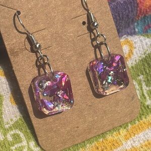 Pink and Purple Square Dangle Earrings